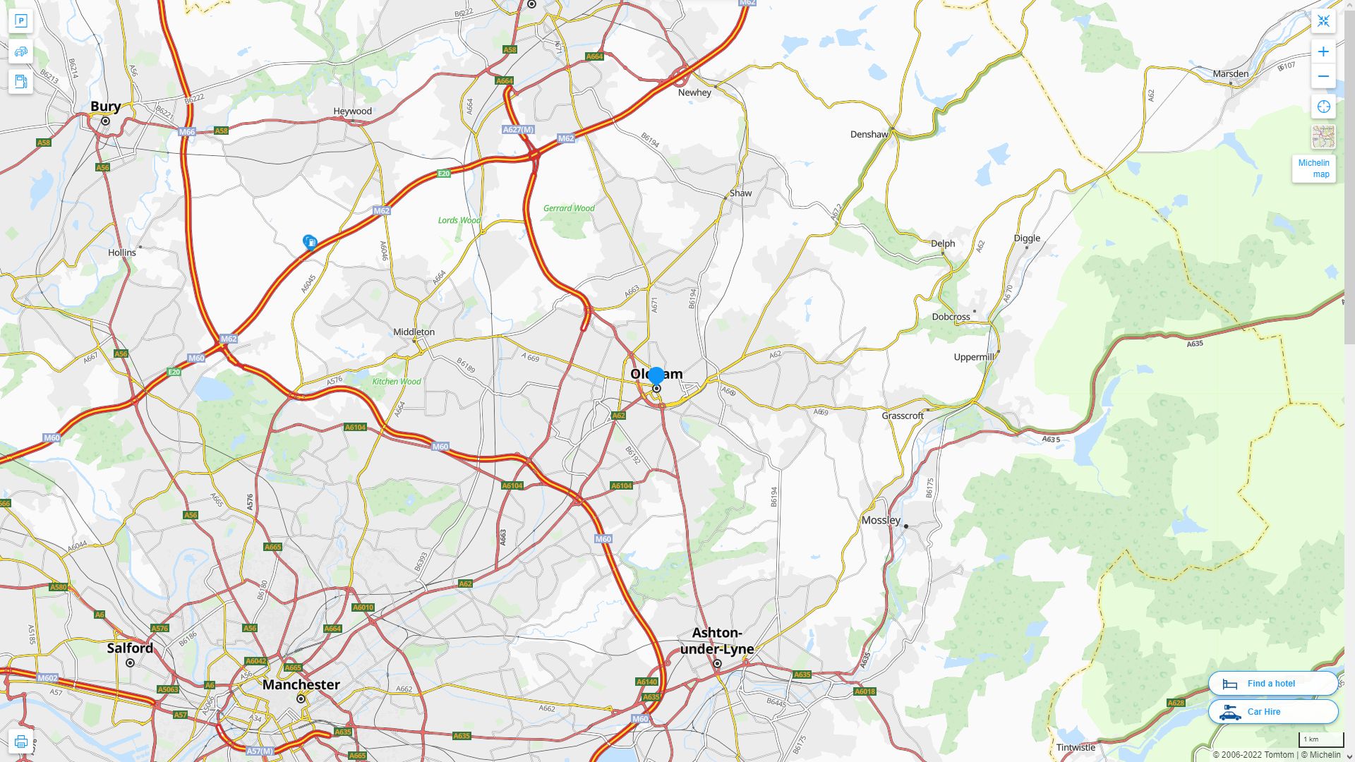 Oldham Royaume Uni Autoroute et carte routiere